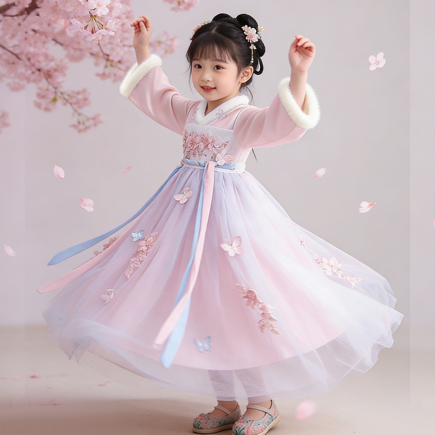 汉服女童国风连衣裙冬季夹棉加厚儿童公主裙小女孩新中式童装裙子