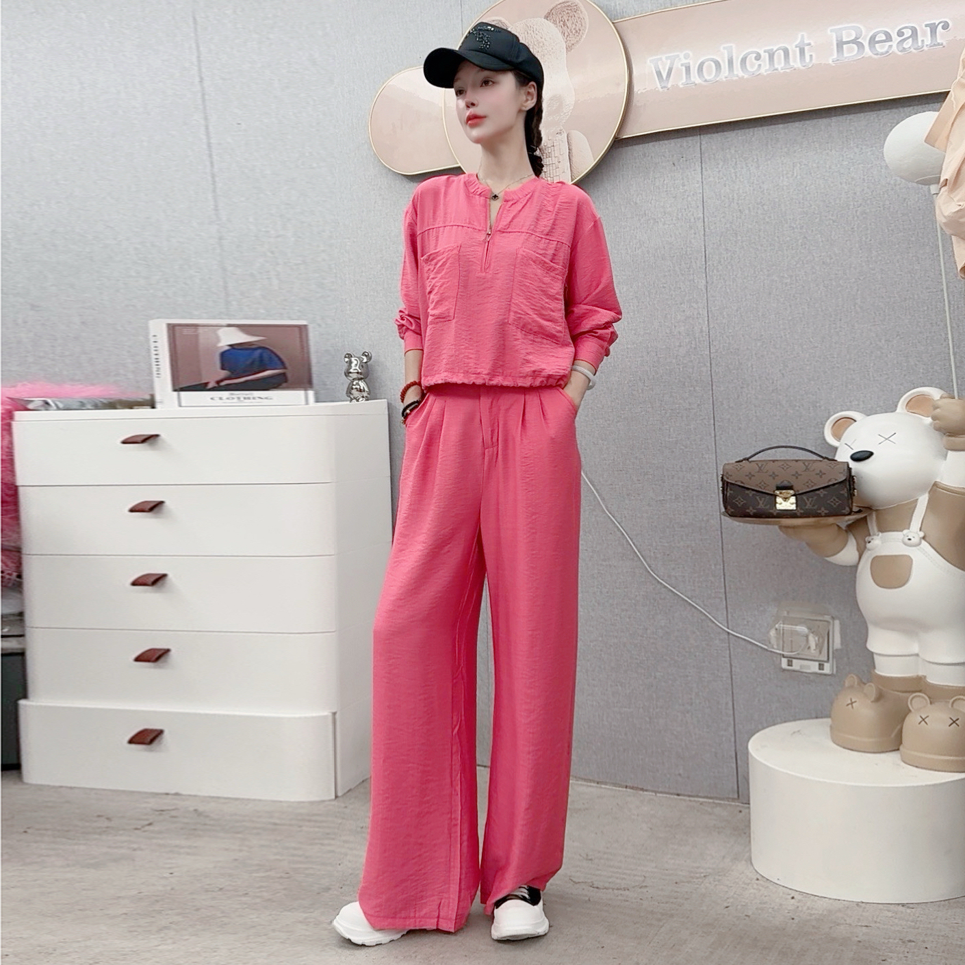 时尚套装女秋季新款时髦洋气长袖上衣高腰阔腿裤气质两件套潮女款