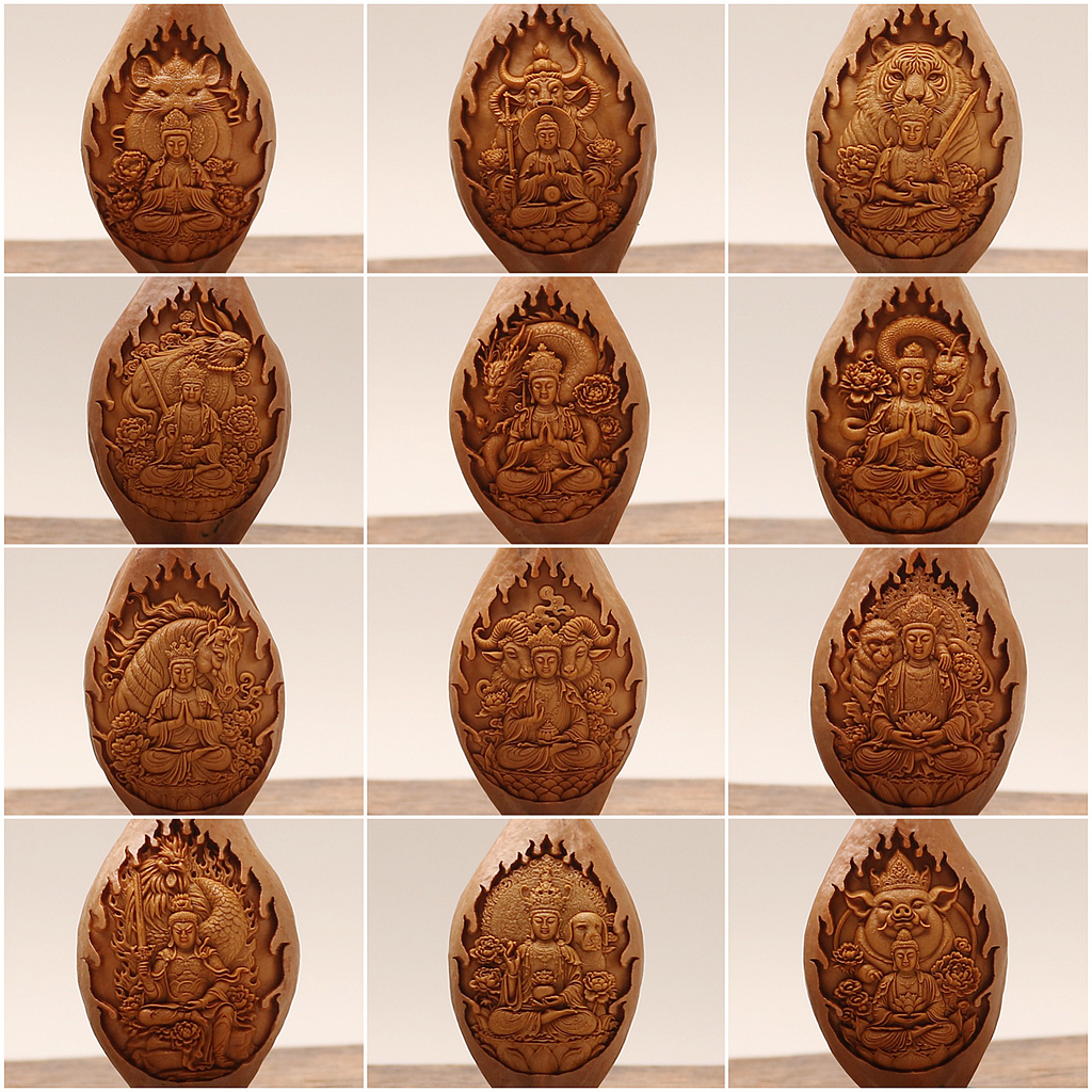 橄榄核雕刻十二生肖本命佛守护神文玩链子男女搭配单籽原皮虚空藏