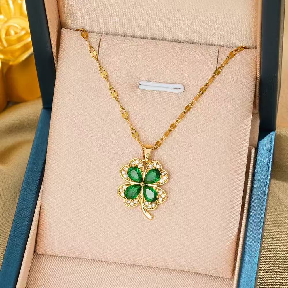 欧伦诗 钛钢项链 时尚百搭四叶花项链