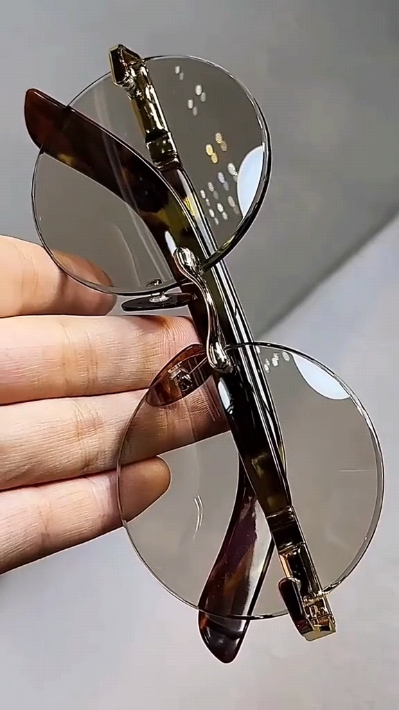 精选茶色遮阳复古圆款无边框冰糖色清凉眼镜真遮阳茶色镜男款男士