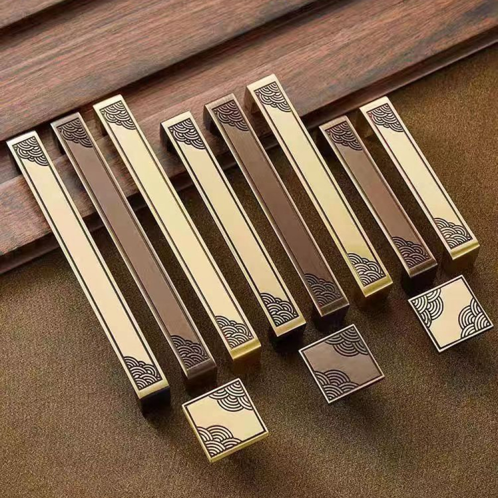 黄铜新中式仿古柜门拉手衣柜手柄抽屉柜子黄铜木门把手衣柜拉手