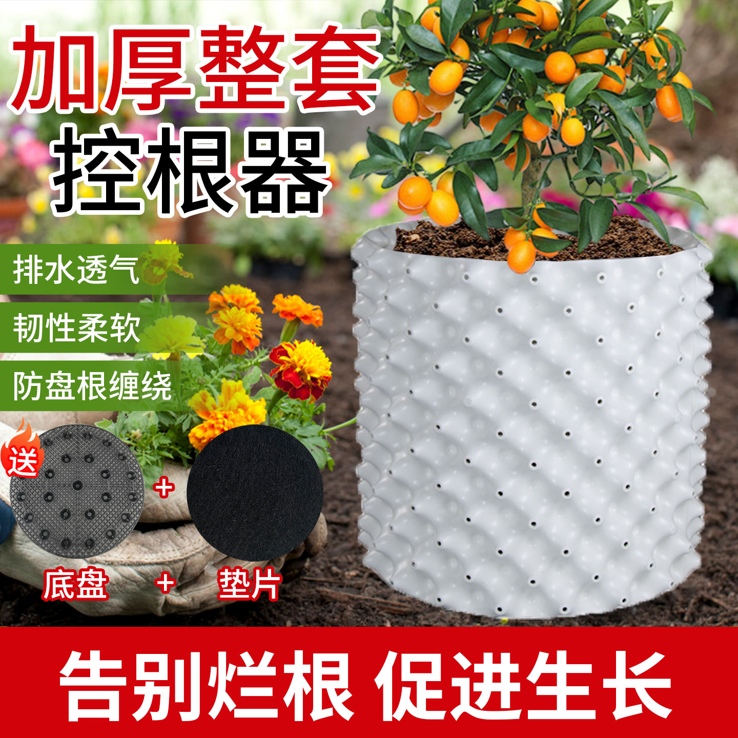 控根器植树专用白色加厚底盘控根种花种植围板花盆高培围网种菜