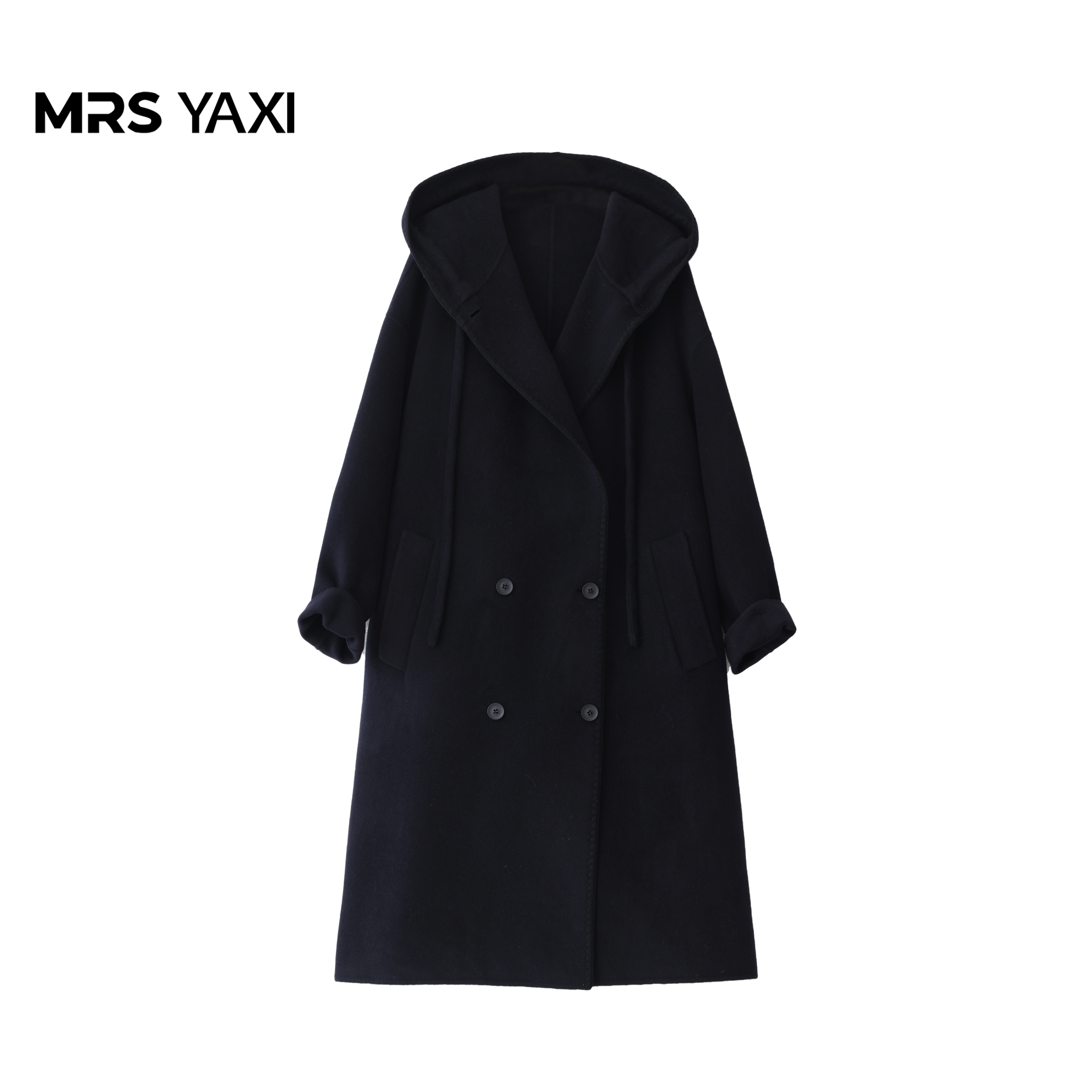 Mrsyaxi长款原创拱针连帽绵羊毛毛呢外套YX5090406
