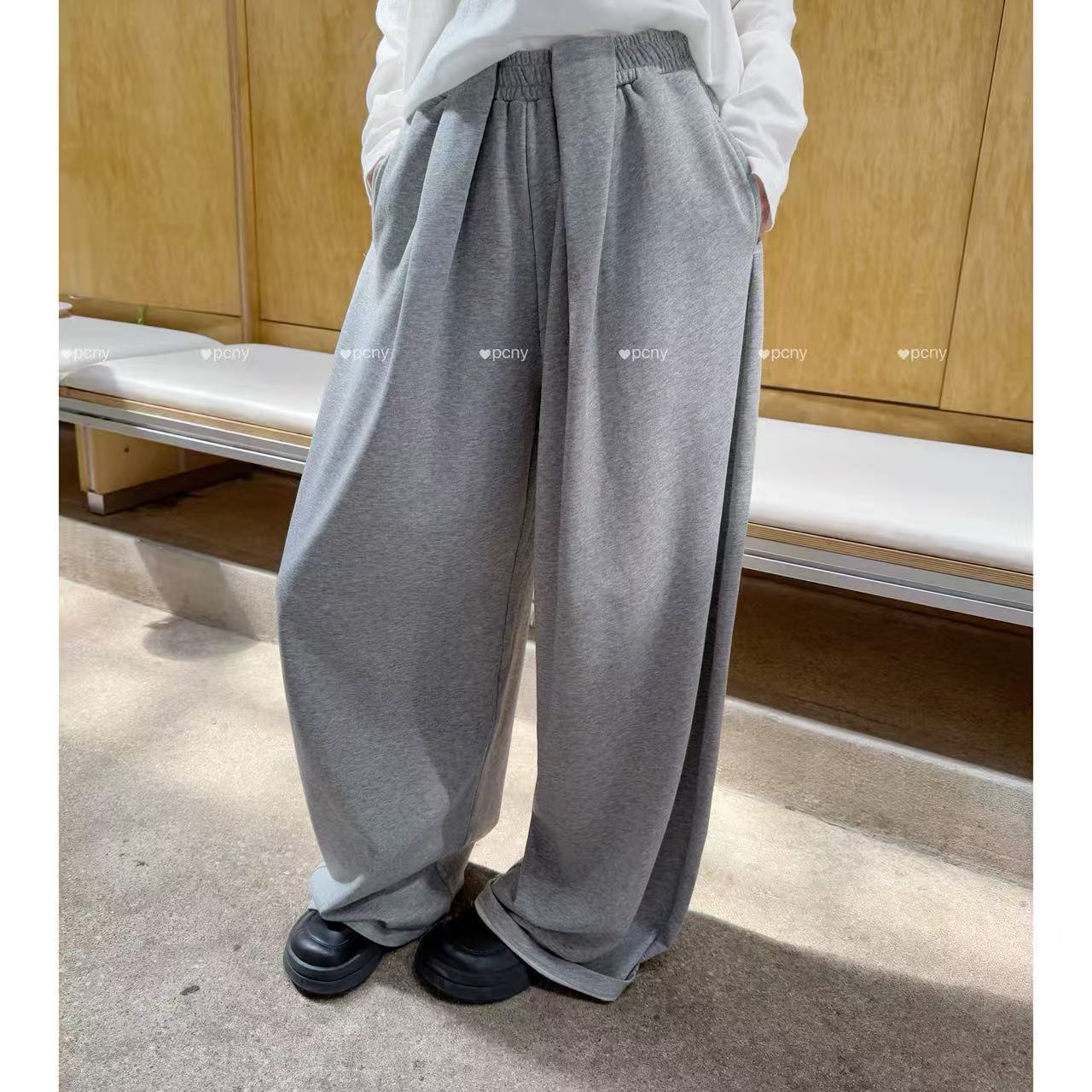 PCNY「静灰阔裤」不理理秋季新款小众女装时尚宽松百搭休闲阔腿裤女
