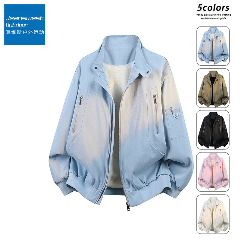 真维斯户外运动冬季加绒保暖夹克男美式休闲潮流百搭情侣立领外套