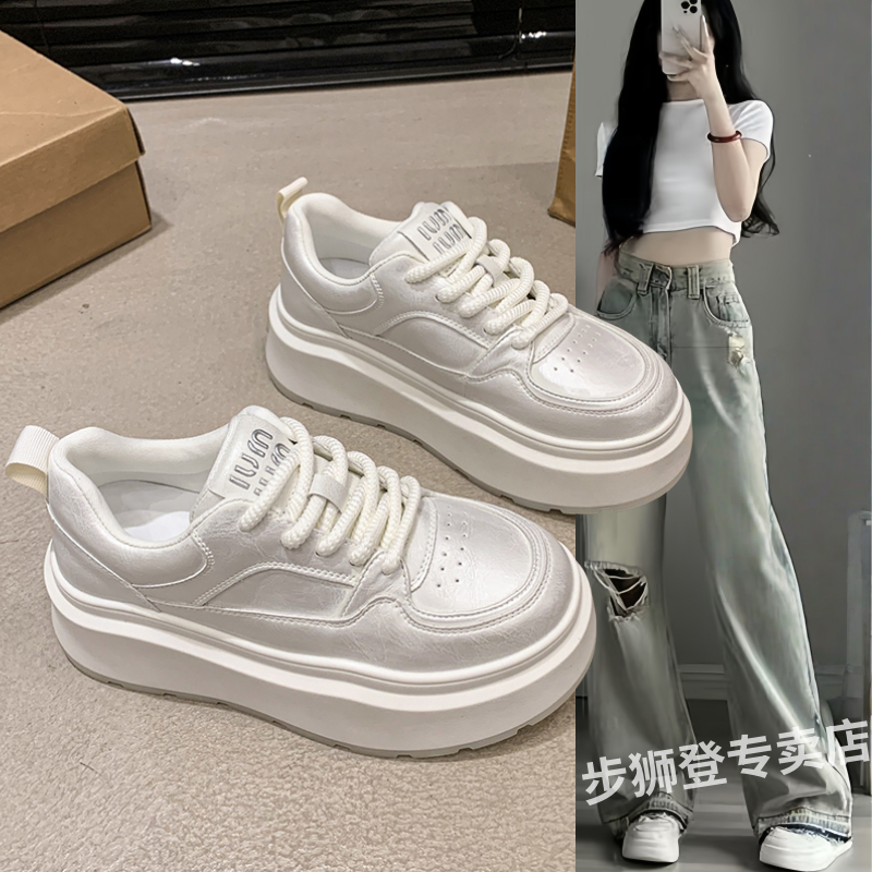 【步狮登】厚底小白鞋女春秋季新款韩系鞋子百搭松糕鞋增高休闲板鞋