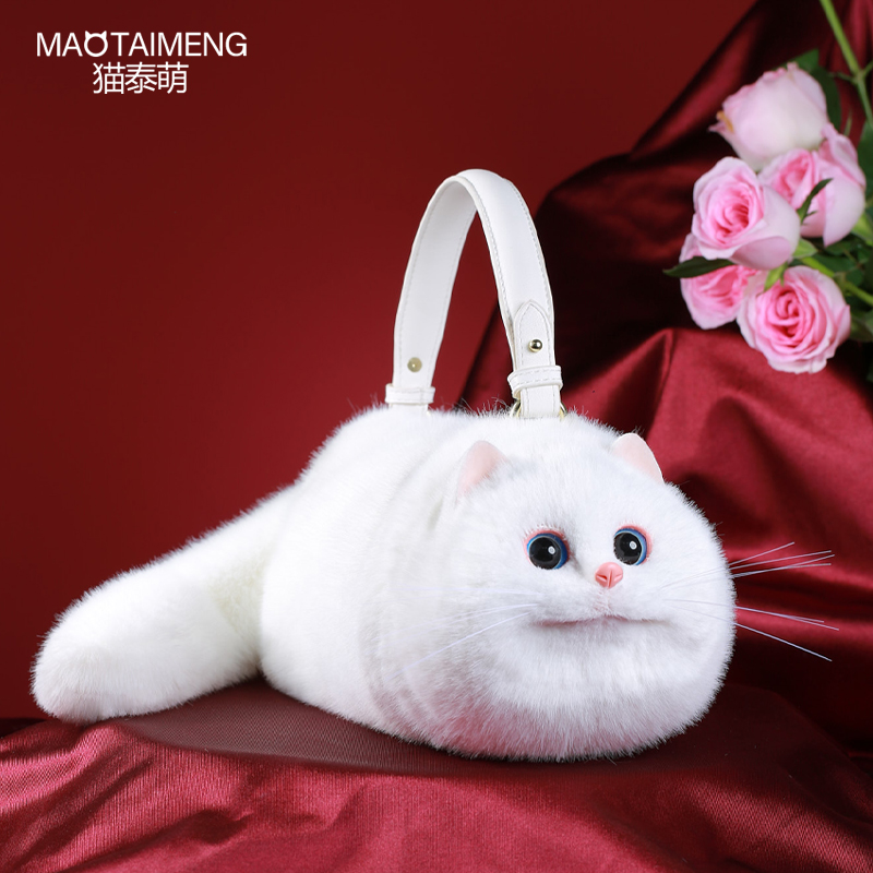 手工仿真猫咪包时尚冬季公主风手工单肩款单肩斜跨纯色斜挎包