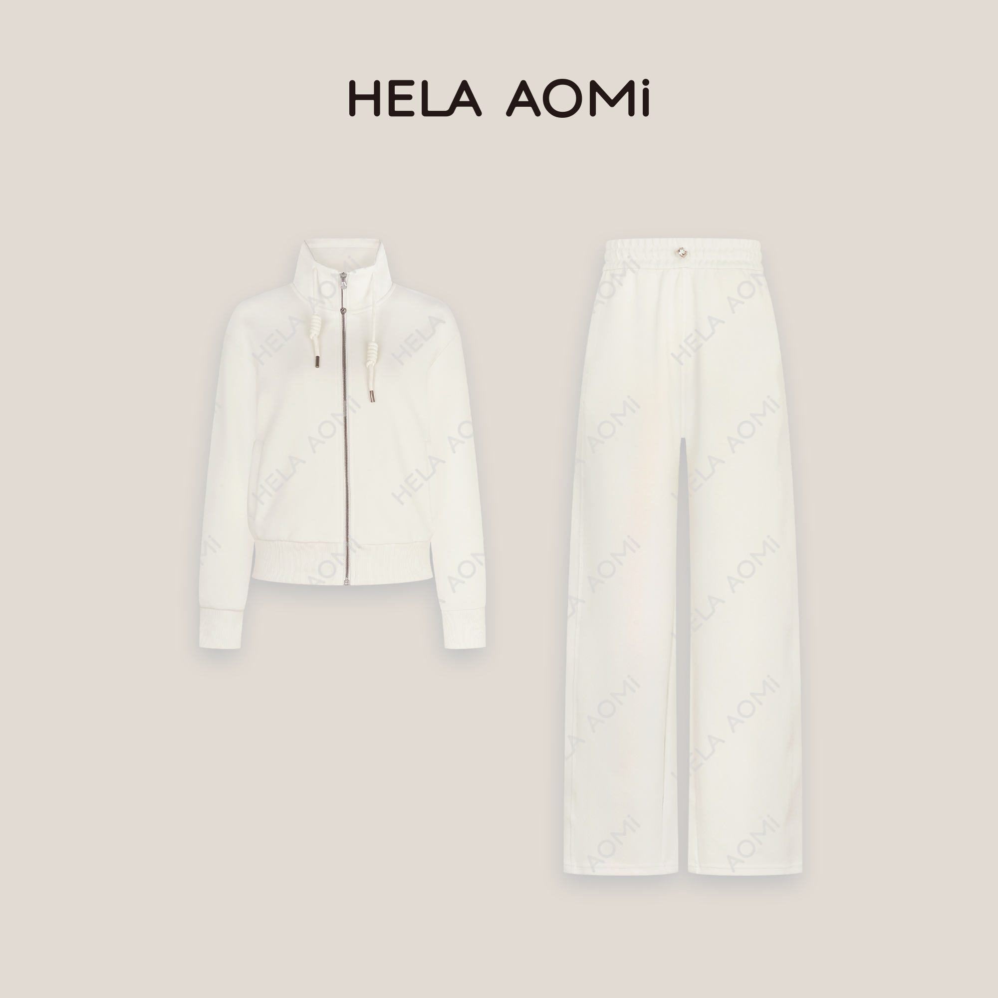 HELA AOMI中空式织物结构砂洗工艺蓬松柔软高弹零压套装
