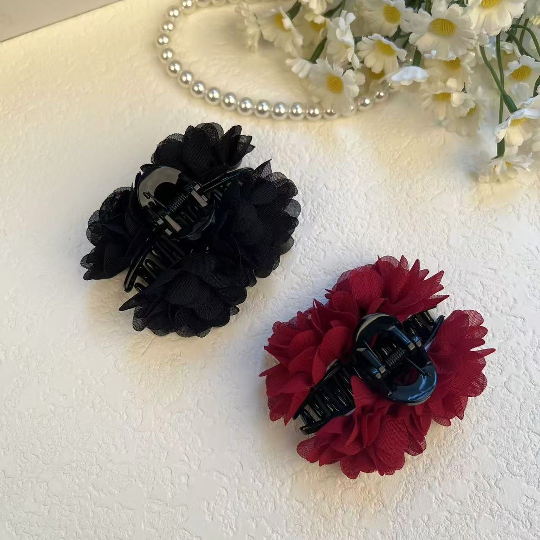 玫瑰花抓夹盘发头花刘海侧边夹7Cm法式慵懒电镀K金蜻蜓边夹