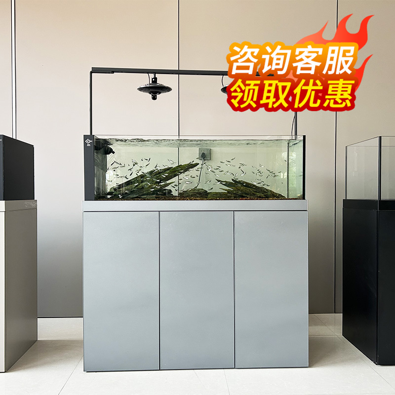 极窄溢流区溪流缸超白一体式成品缸水刀一体底滤生态造景鱼缸
