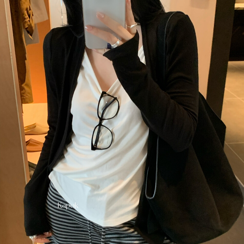 由子衣舍/Youzi Atelier秋撞色背心假两件上衣慵懒风设计外套上衣