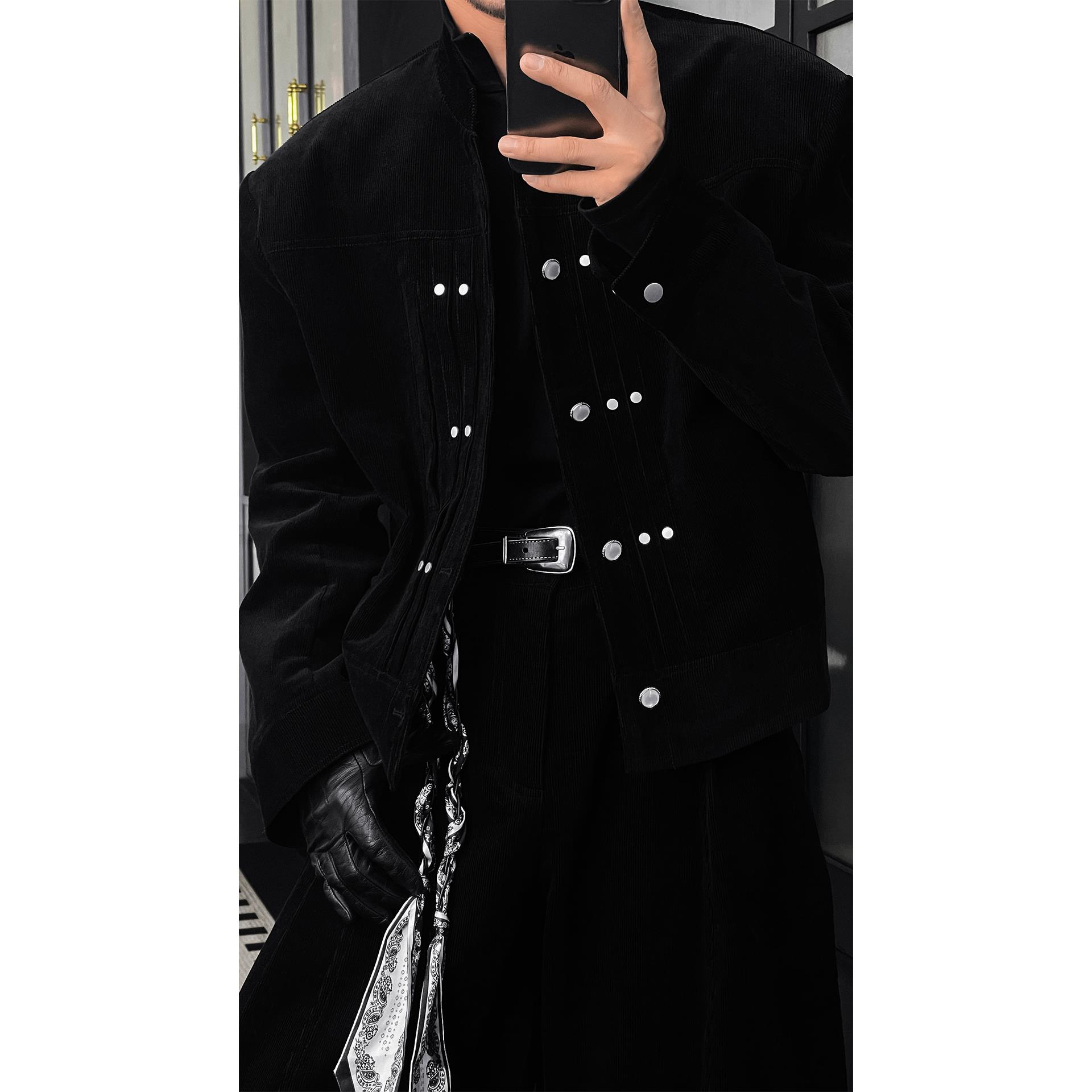 秋季新品美式复古立领夹克男套装潮牌宽松休闲男士外套长裤时尚