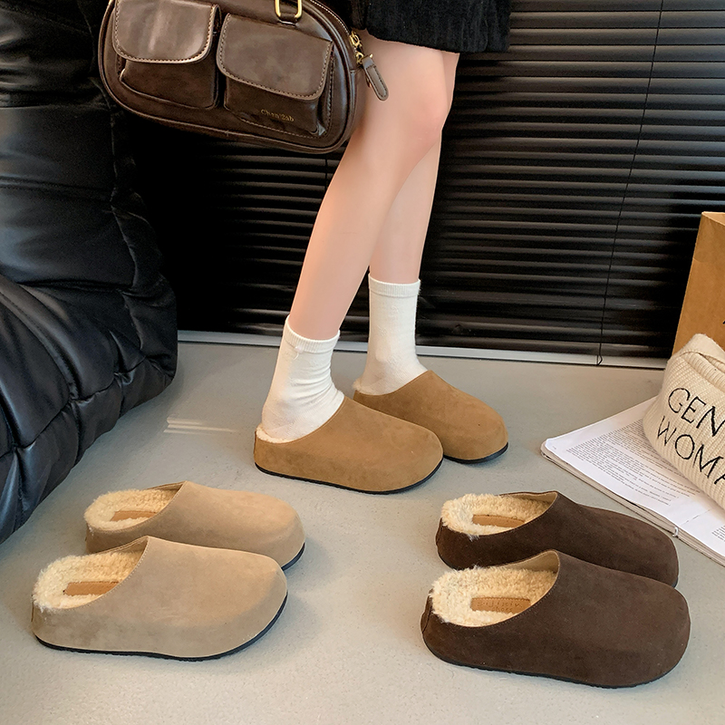 【D.N】’加绒‘大头厚底勃肯鞋女2025新内增高软底懒人一脚蹬包头鞋