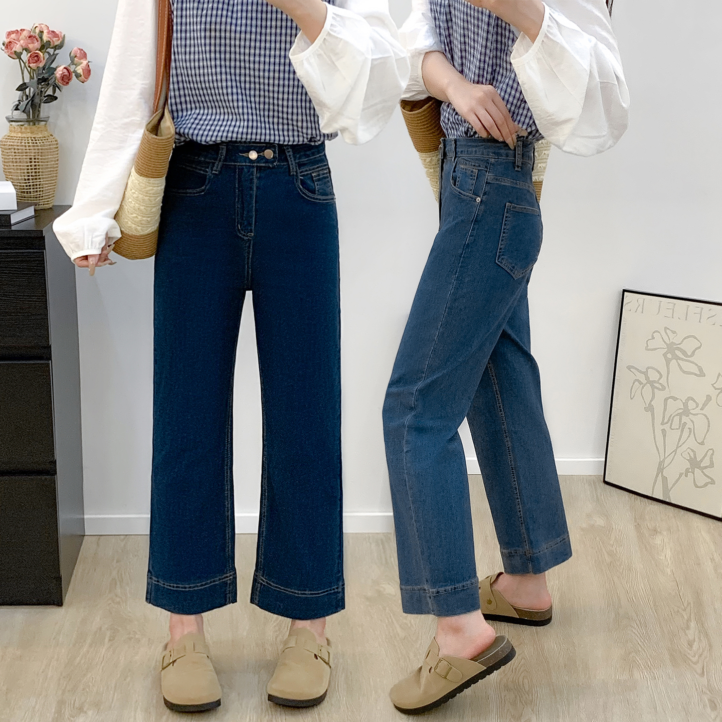 2025秋季新款高腰显瘦直筒牛仔裤女大码梨形身材显瘦宽松阔腿裤子