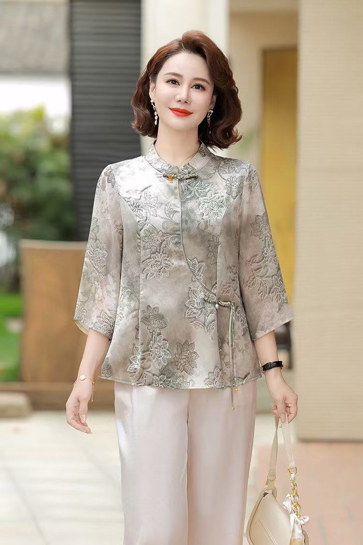 中年妈妈装新中式国风套装新款洋气上衣服中老年女装两件套