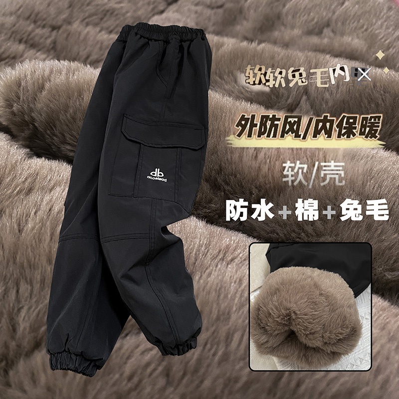 【三层兔毛加厚】一条过冬三防面料仿兔绒中大童工装裤