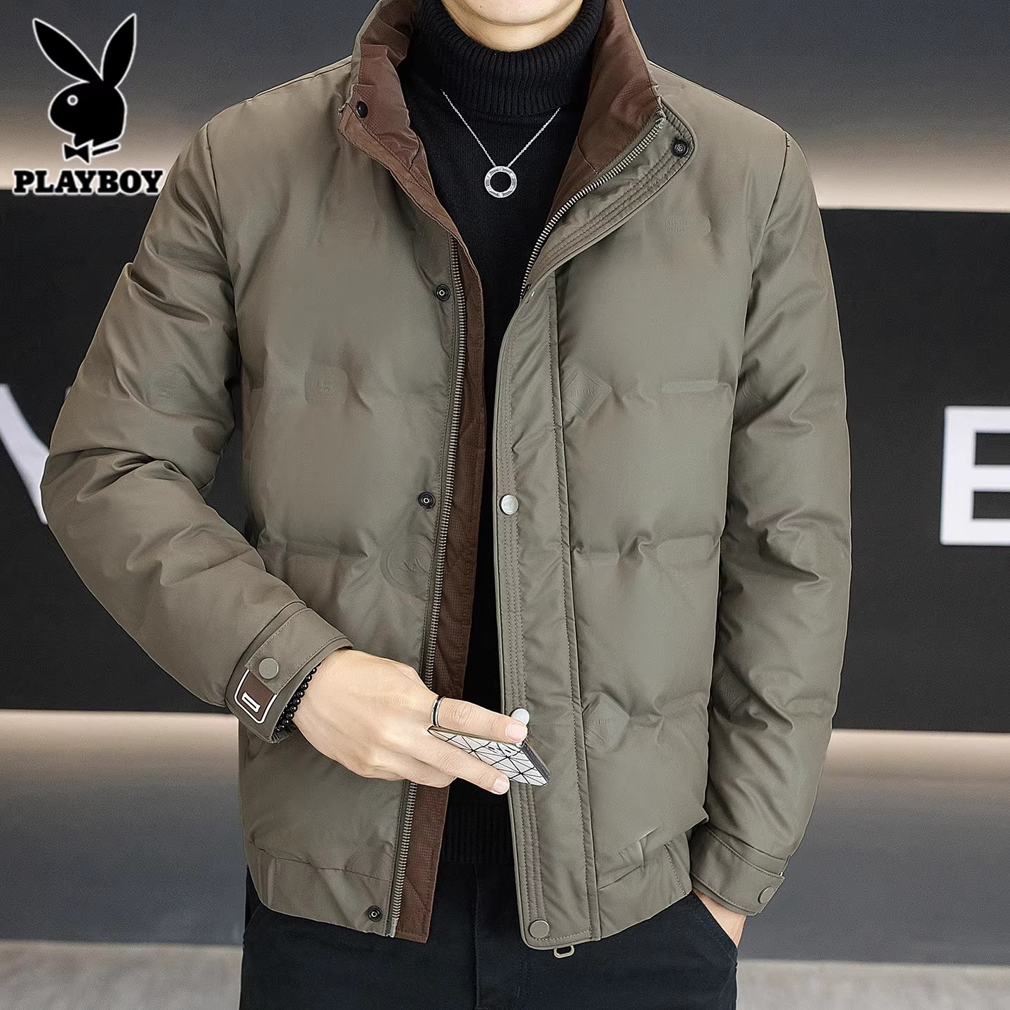 花花公子冬季休闲男士羽绒服2025新款鸭绒保暖高端立领夹克外套男