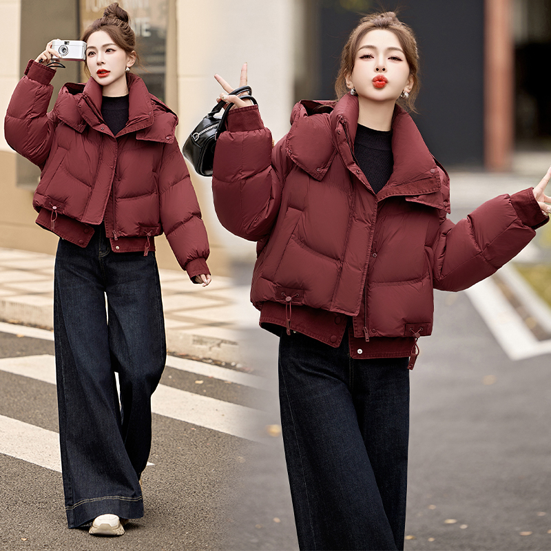 欧货牛仔拼接羽绒服女2025冬季新款韩版90白鸭绒加厚短款时尚外套