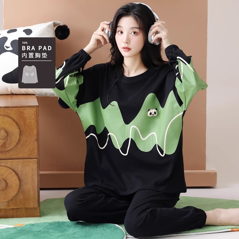纯棉睡衣女款春秋季2025新款高级感好穿带胸垫女士家居服套装夏天