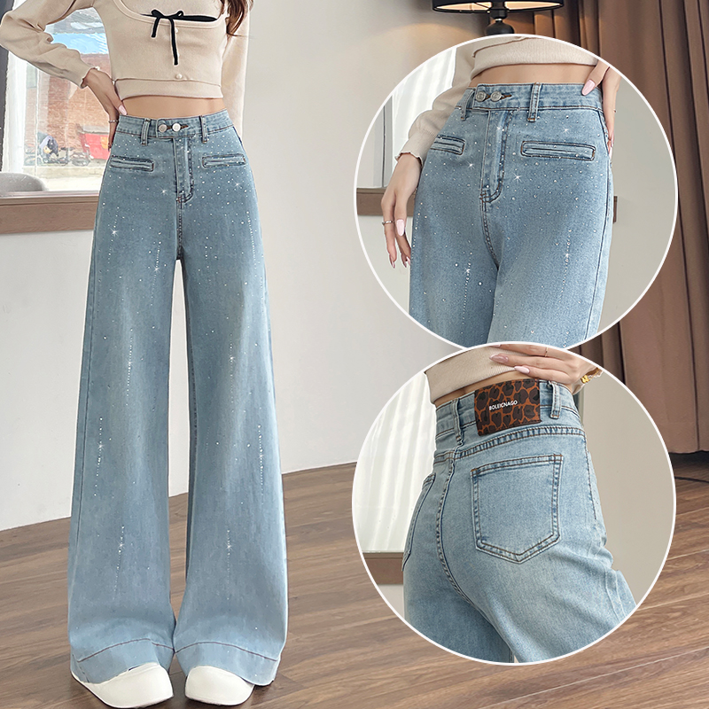 蜜蜜穿搭冬季超火漫天星河烫钻阔腿加绒牛仔裤女2025直筒拖地裤子