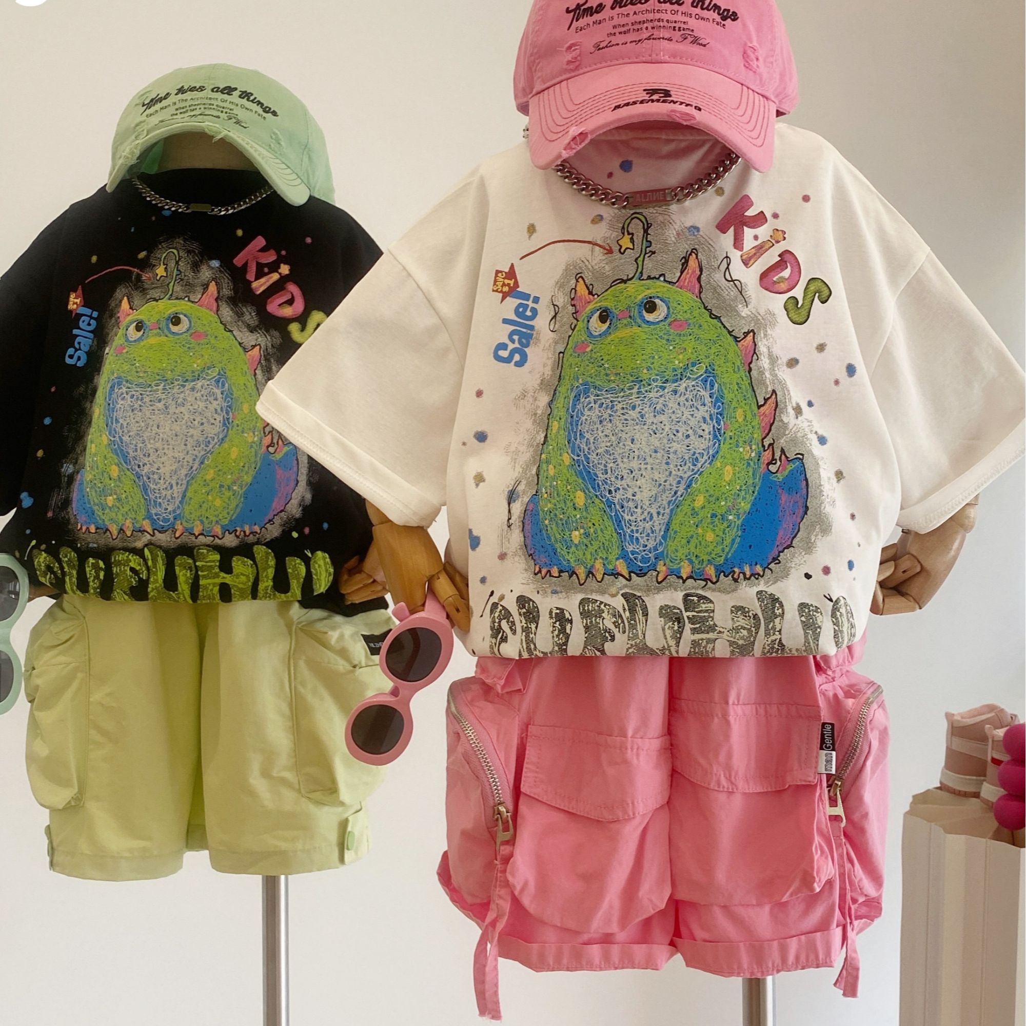 男童夏款短袖儿童夏季春秋潮酷上衣中大童帅气涂鸦怪兽狗美式T恤