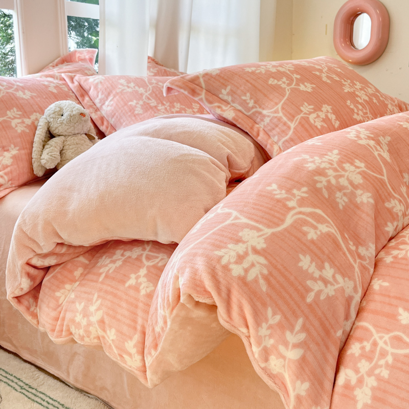 牛奶绒四件套冬季加厚加绒床单被套轻奢高级感保暖家用床上三件套