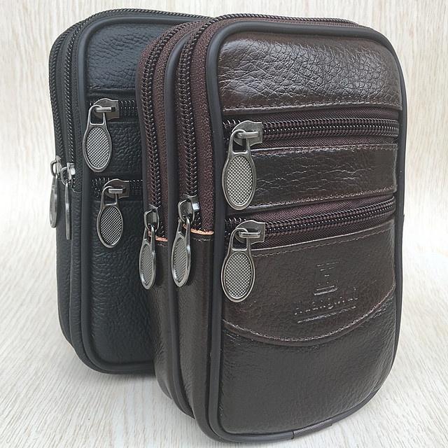 真皮手机包竖款挂腰皮套多功能三拉链5.5寸穿皮带男士手机腰包