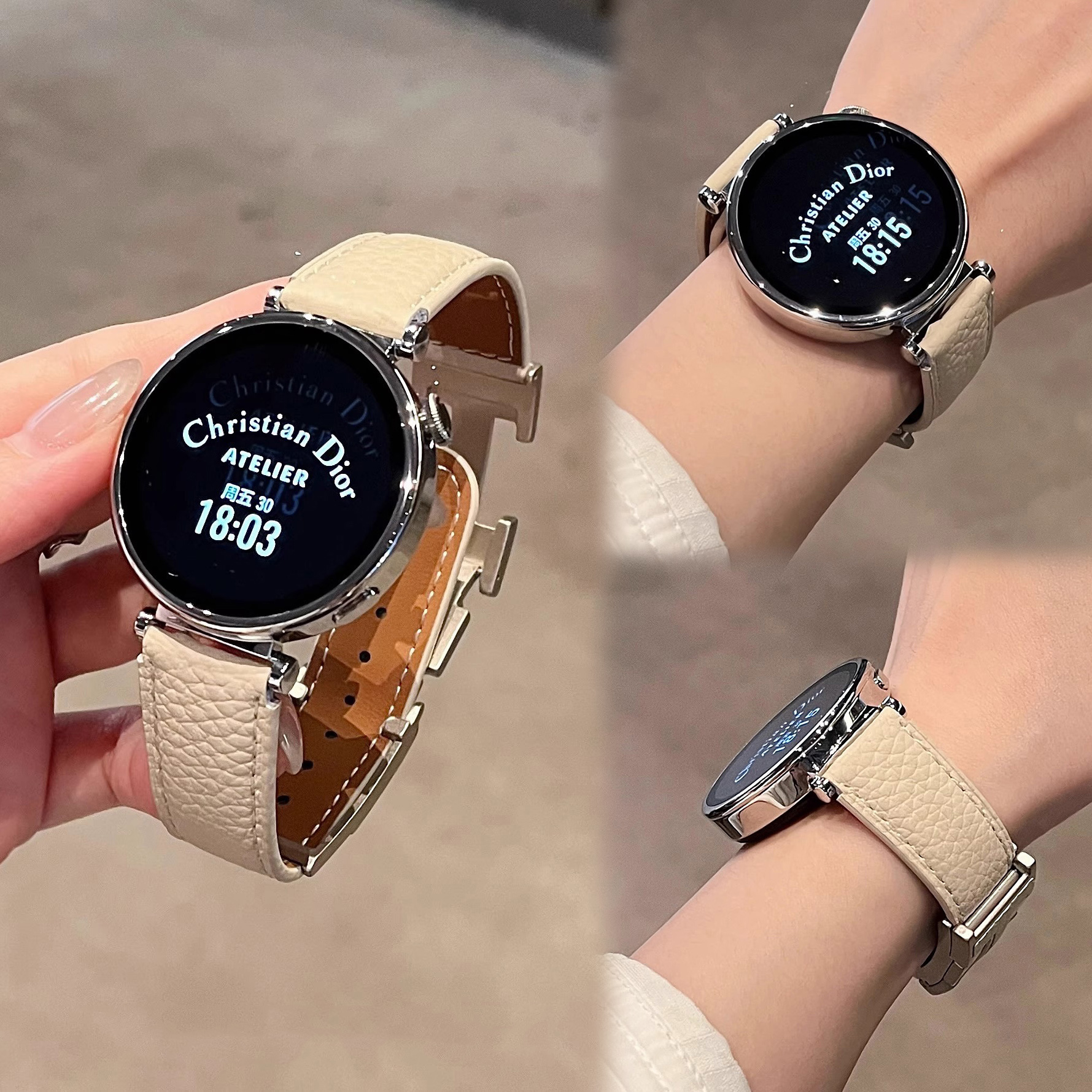 适用华为gt6柔软荔枝纹磁吸H扣真皮手表表带watch34GT4proGT5女41