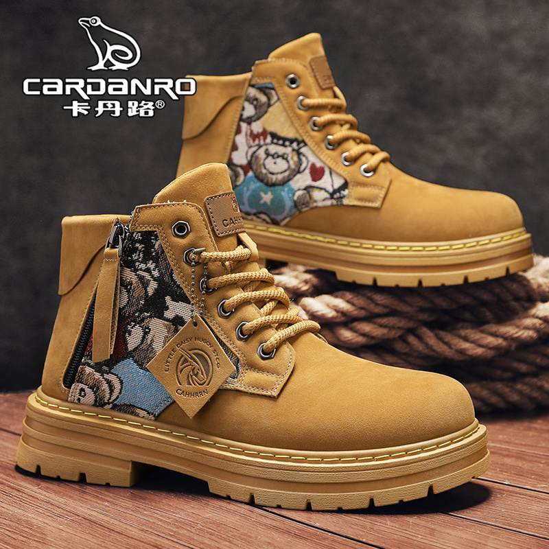 意大利卡丹路马丁靴男秋季英伦风复古男士高帮皮靴厚底耐磨工装靴