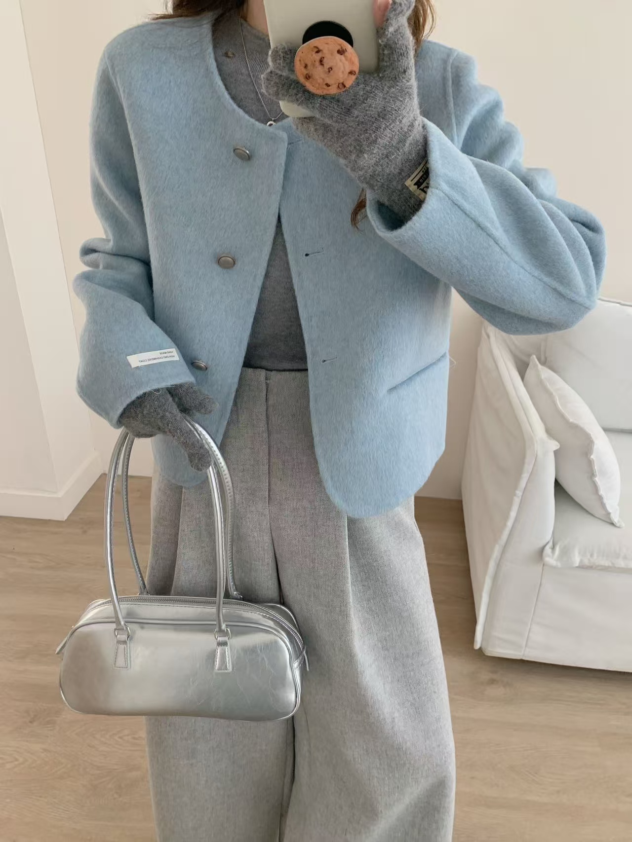 2024秋冬流行法式气质小香风双面羊毛大衣女小个子双面呢短款外套