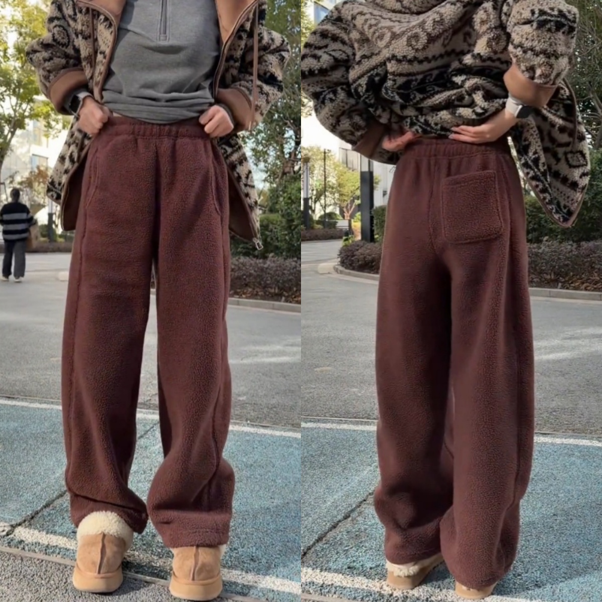 时尚洋气颗粒绒休闲裤2025冬季新款加绒高腰显瘦窄版阔腿裤