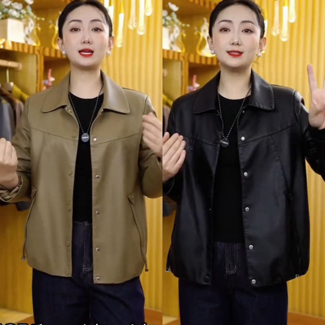 2025年新款简约色机车服短款夹克外套皮衣女显瘦纽扣时尚设计感