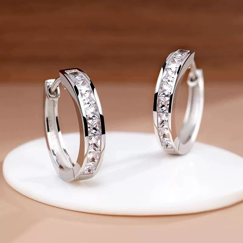 925银耳饰 纯银针莫桑石耳环耳扣轻奢高级感圈圈耳饰气质百搭简约