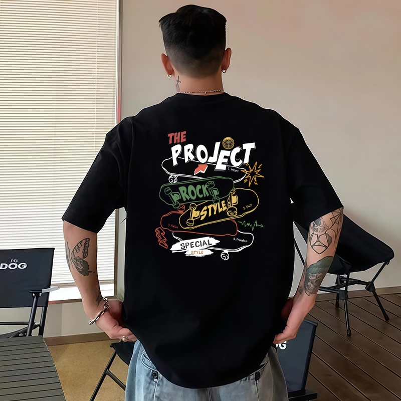 【重磅纯棉】男生短袖t恤夏季2025新款美式潮牌休闲运动印花男半袖