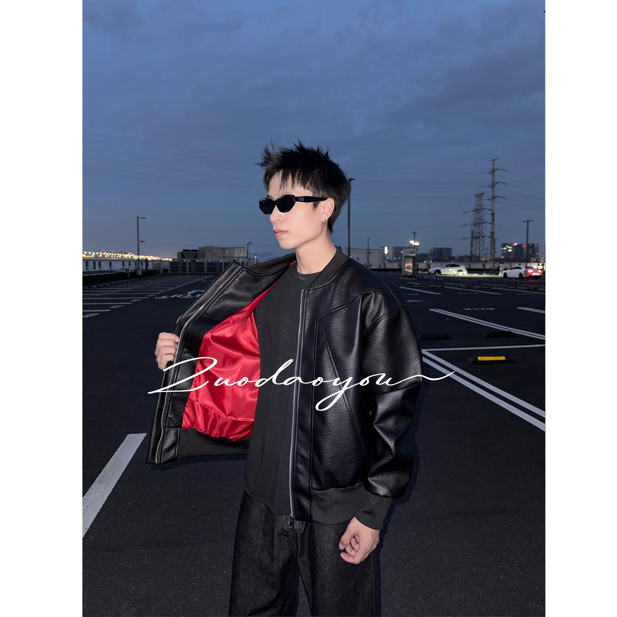 ZuoDaoYou皮衣美式老钱男女秋季潮流复古裂纹皮夹克外套短款机车