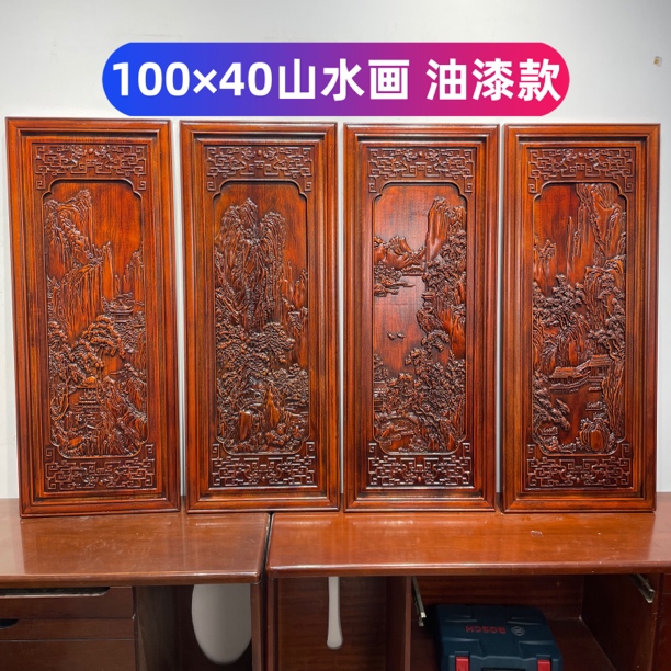 100×40山水浮雕香樟木挂画客厅书房茶室壁饰装饰木质雕刻