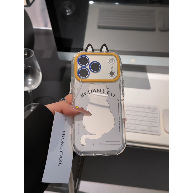 镂空背影猫适用苹果17pro手机壳16pm镜面oppo华为p80奶油oppo小米
