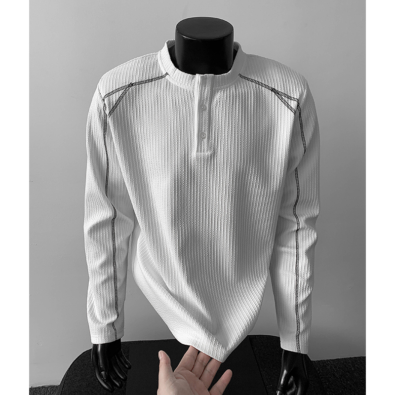 【现货】亨利领肌理感长袖t恤男士春秋打底衫上衣polo衫明辑线卫衣T