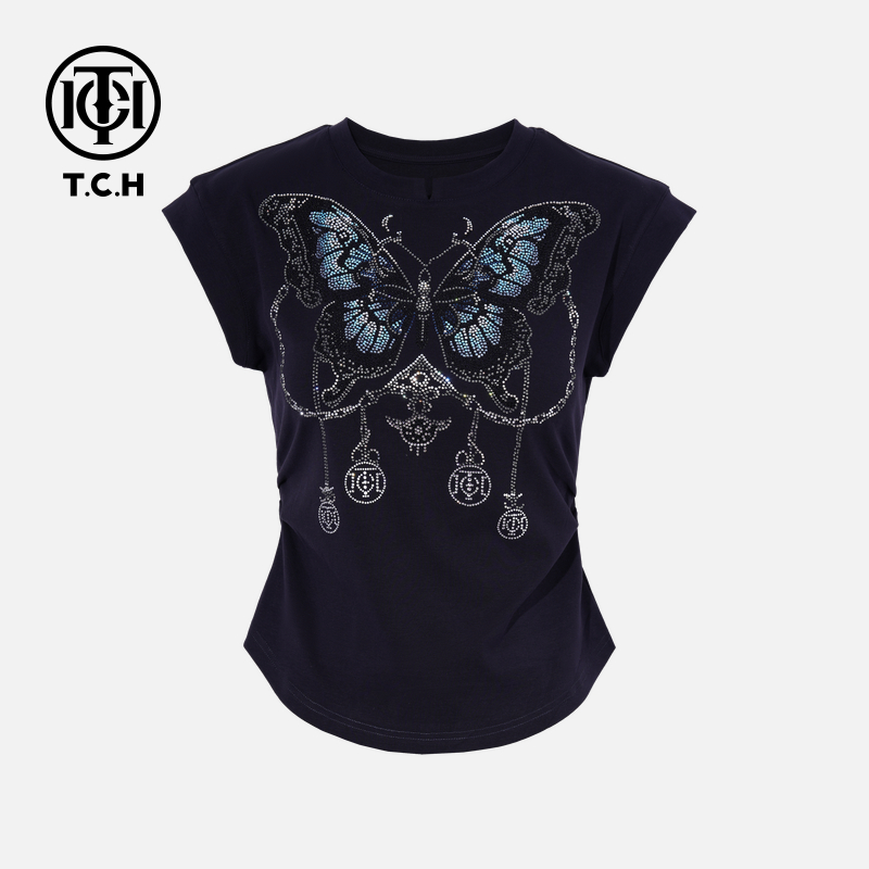 TCH私服烫钻工艺时尚休闲百搭气质舒适T恤女T75B10E5141轻奢tch