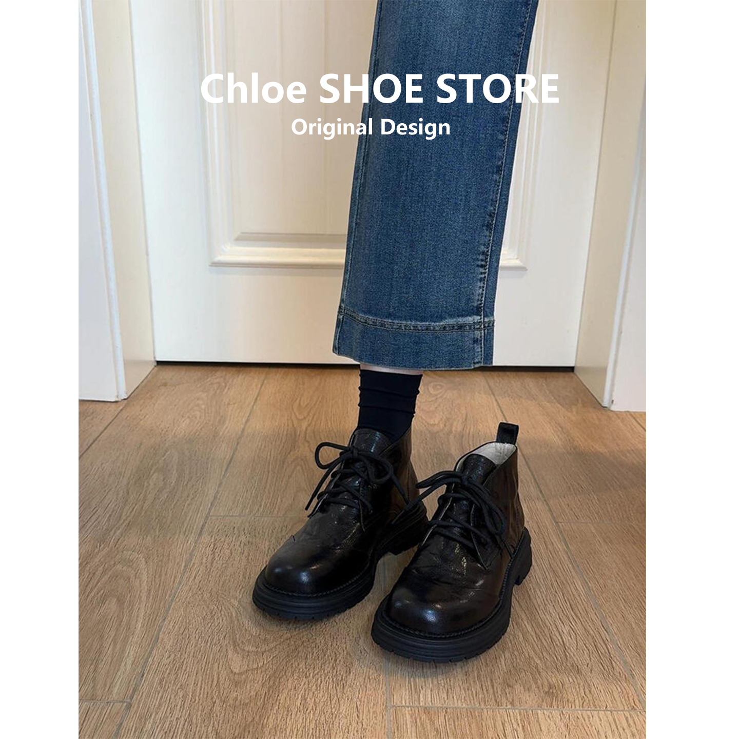 羊皮~真皮厚底马丁靴女2025新款小个子高帮鞋英伦风酷飒系带短靴