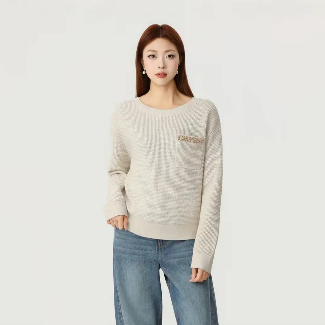 阿玛施AMASS 新款时尚百搭圆领宽松休闲套头针织衫毛针织衫538112