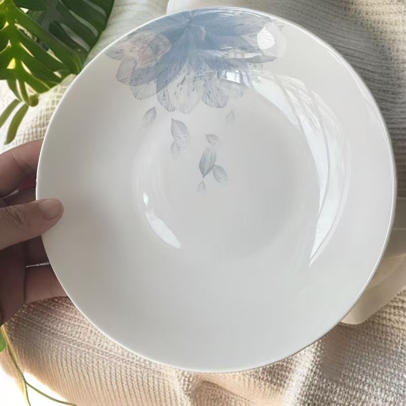 骨质瓷蓝色梦境8英寸深盘盘子陶瓷6个装家用菜盘圆盘微波炉餐盘