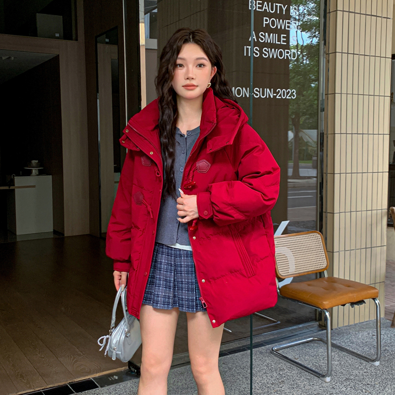 加肥加大码羽绒服女200斤胖mm牛角扣爆款加厚胖美白鸭绒羽绒服女