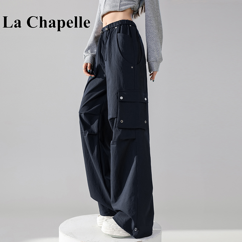 拉夏贝尔美式阔腿工装裤女秋季2025新款酷飒风伞兵束脚登山运动裤