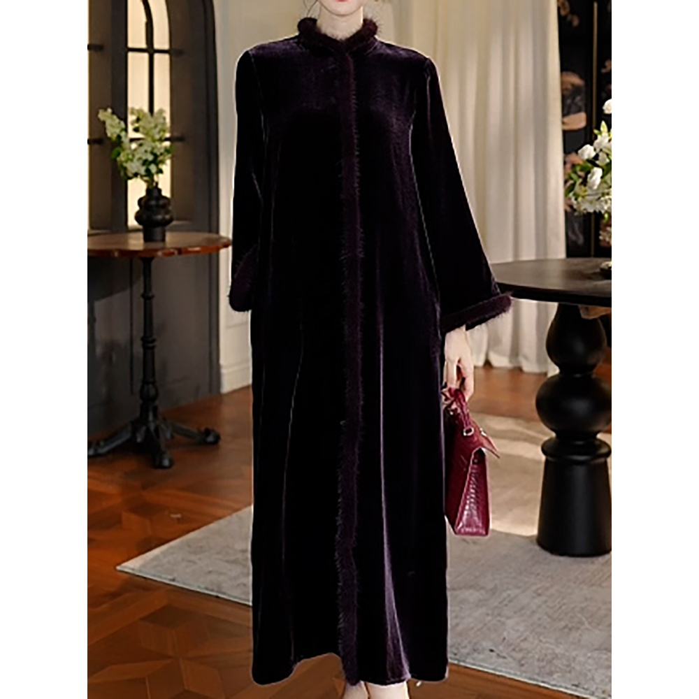 轻奢高级感立领显瘦连衣裙2025秋季新款气质优雅名媛风好看A字裙