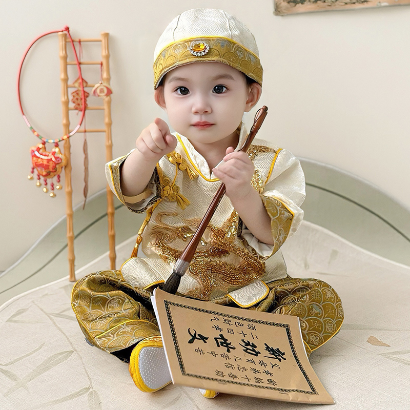 周岁男宝礼服秋冬套装婴儿抓周衣服儿童唐装宝宝生日喜庆拍照服装