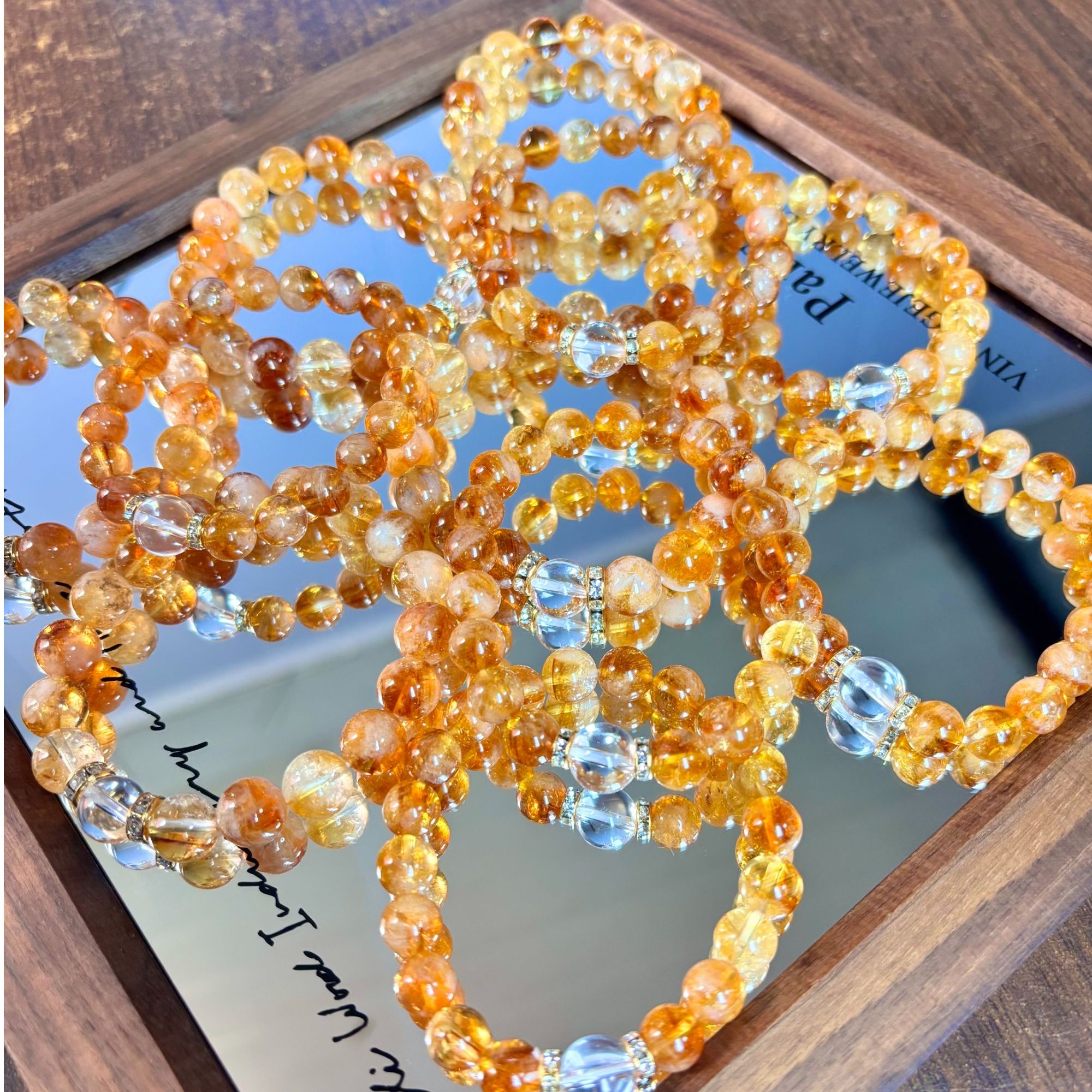 《财源滚滚》天然招财黄塔晶+净体白水晶原创设计手串百搭精致