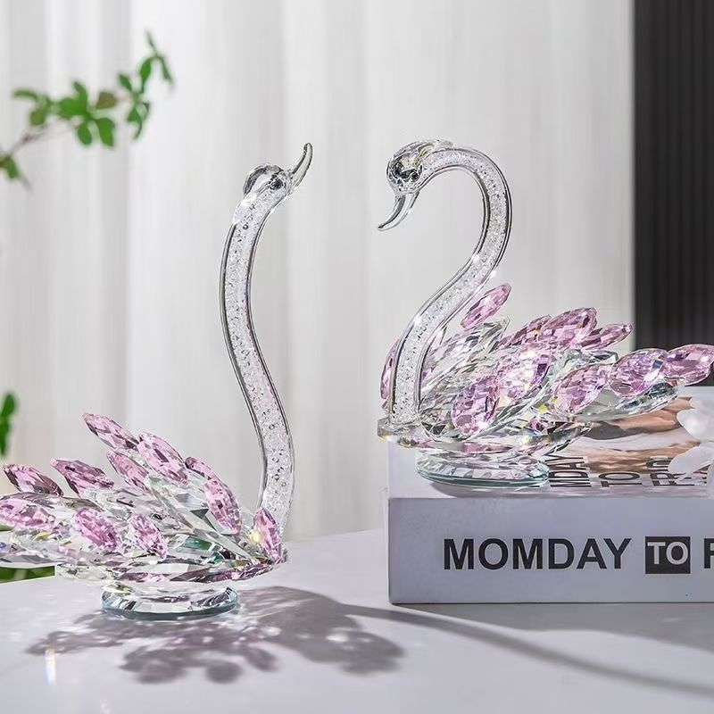 轻奢水晶天鹅创意摆件客厅玄关酒柜电视柜橱窗家居结婚装饰品礼物