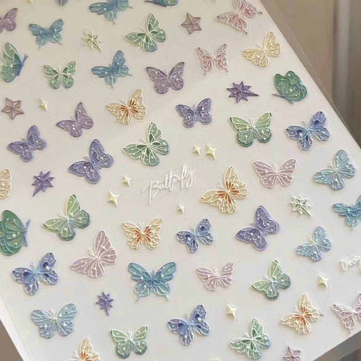 爆款蝴蝶翼流光高级平面美甲贴纸缤纷蝴蝶仙女指甲贴纸